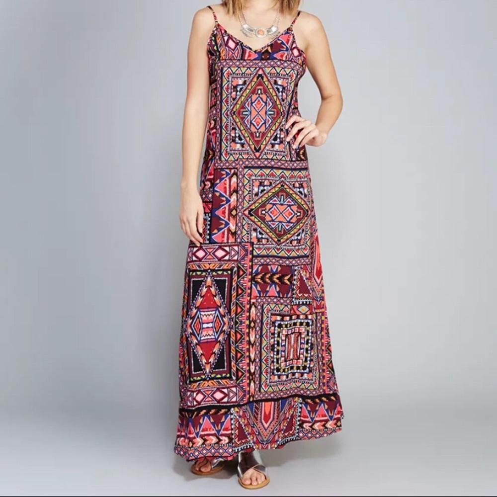 Hippie Print Side Slit Maxi Dress